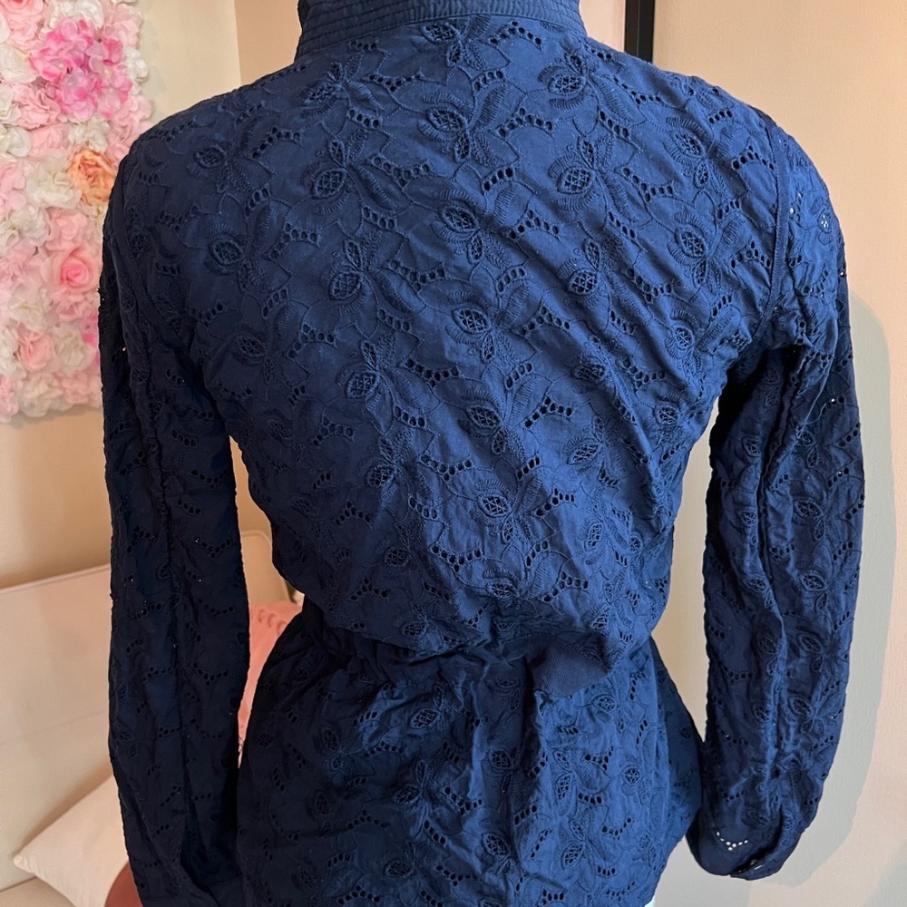 GAP Women’s XS Navy Blue Eyelet Lace Jacket Drawstring Waist Utility - Picture 6 of 9
